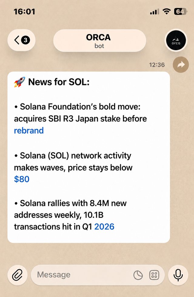 Пример уведомления Coin News в Orca