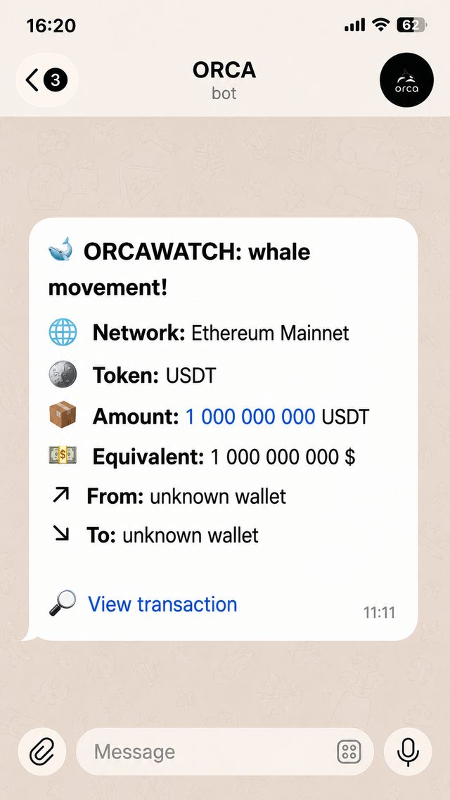 Пример уведомления OrcaWatch в Orca